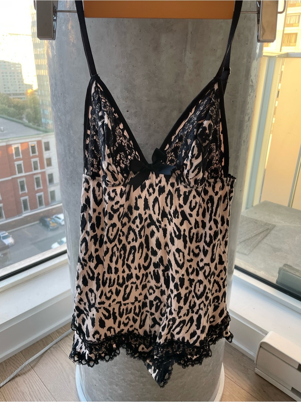 Victoria's Secret Animal Print one piece with Black Lace
